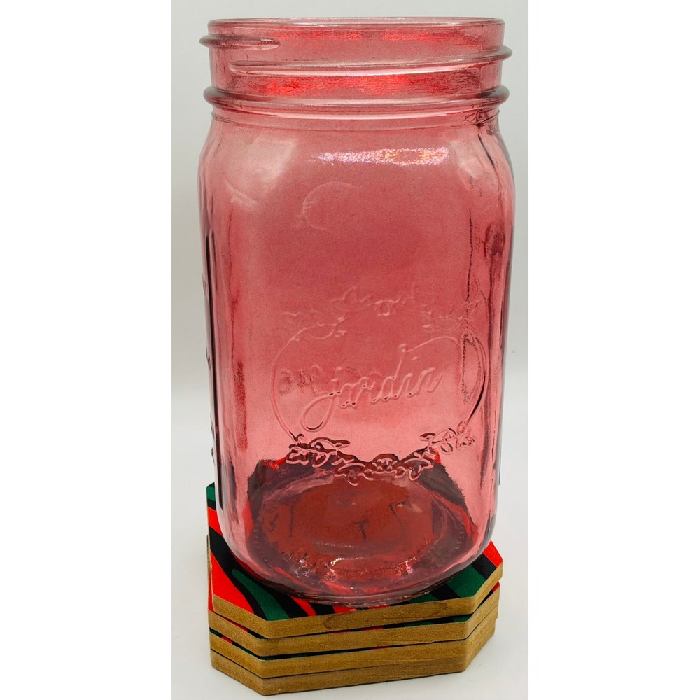 Jardin 24oz Red Glass Mason Jar Embossed EST 1946